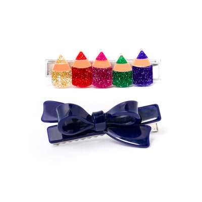 Pencils Chic Glitter Red Bow Hair Clips