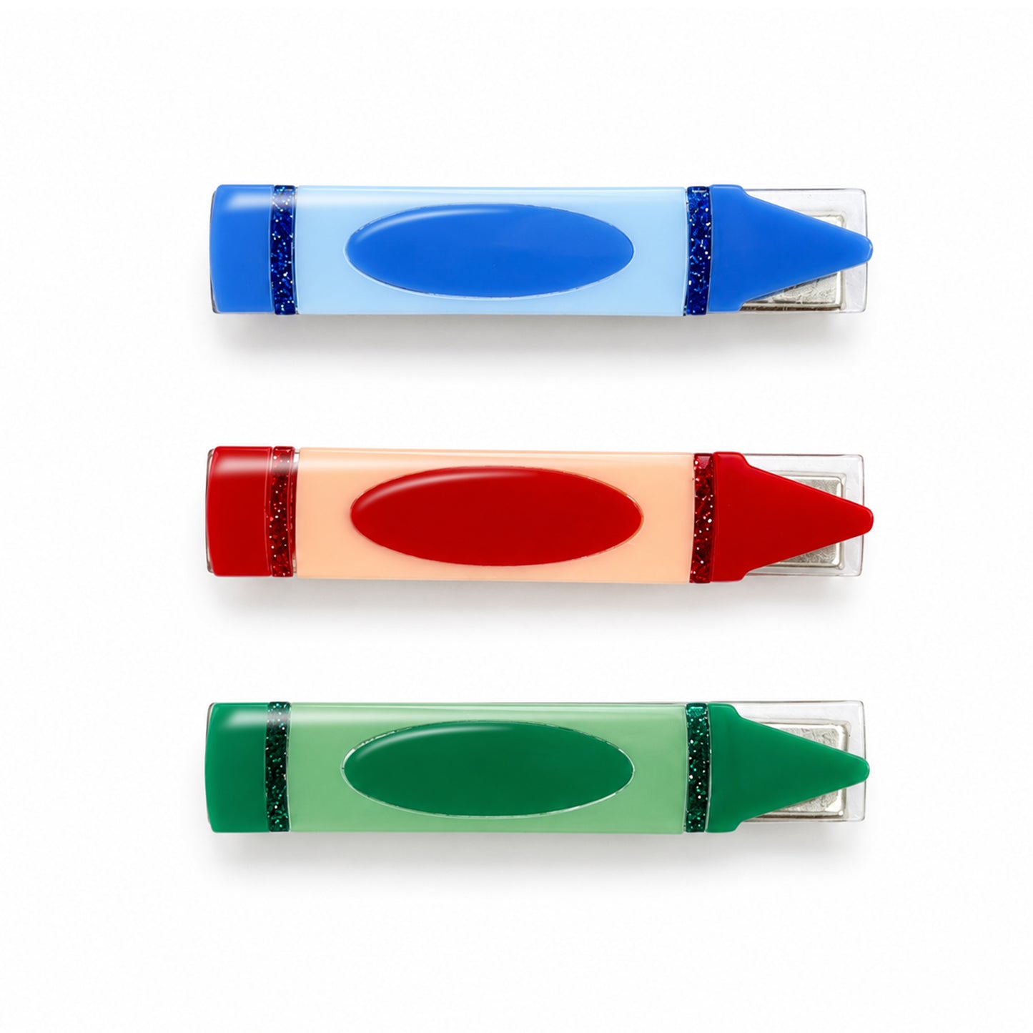 Crayons Red Blue Green Hair Clips