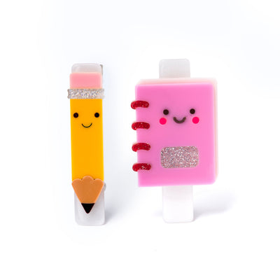 Notebook Pink Pencil Hair Clips