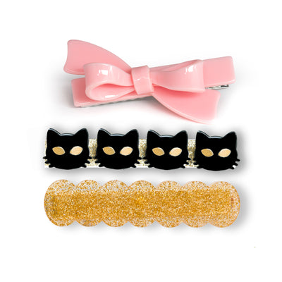 Cat Black & Bowtie Hair Clips HAL