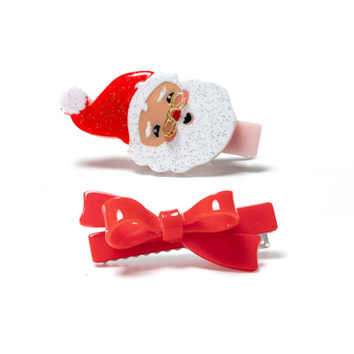 Santa Claus Red Bow Hair Clips -HOL -  Lilies & Roses NY