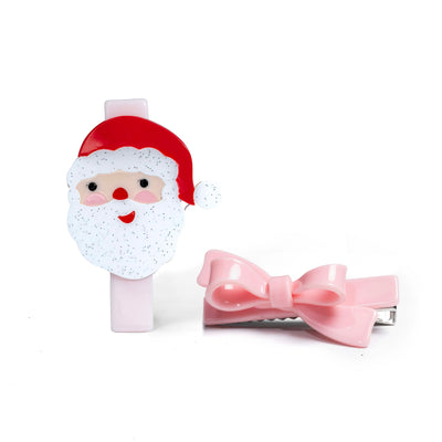 HOL25- Santa Pink Bow Hair Clips