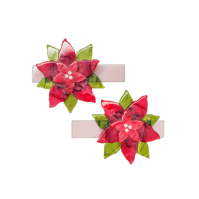 Poinsettia Red Pearlized Hair Clips HOL