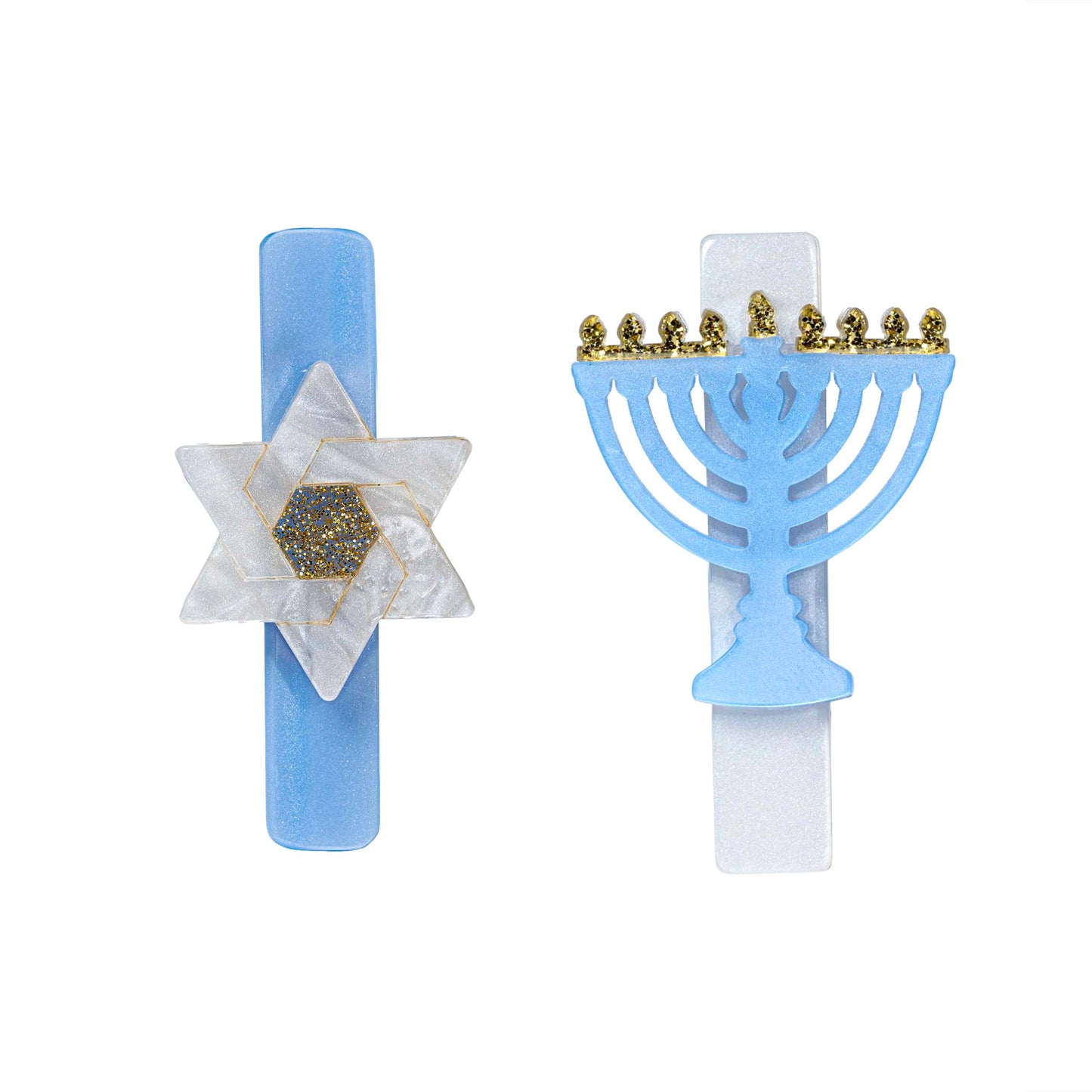 HOL25- Menorah Star Blue Hair Clips