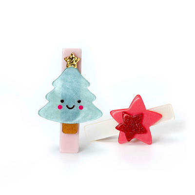 Tree Happy and Star Red Hair Clips HOL