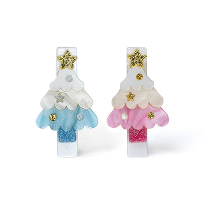 Christmas Tree Pink Blue Hair Clips -HOL