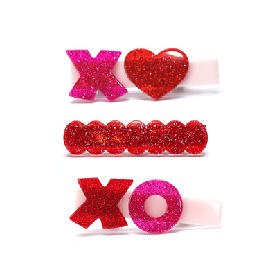 XOXO Glitter Red Hair Clips -VAL