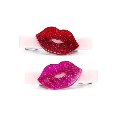 VAL24 - Kisses Glitter Red Pink Hair Clips