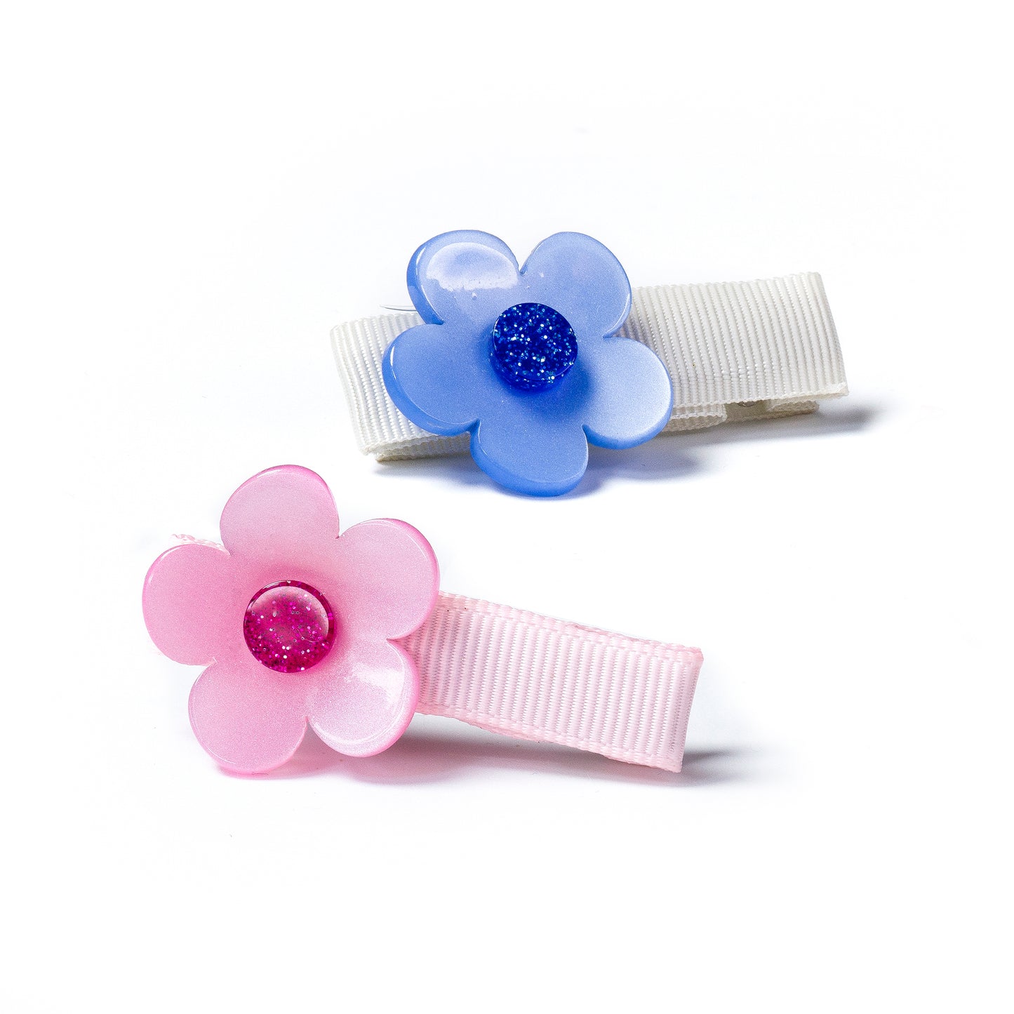 SPR24- Flower Vania Baby in Satin Blue and Light Pink Hair Clips