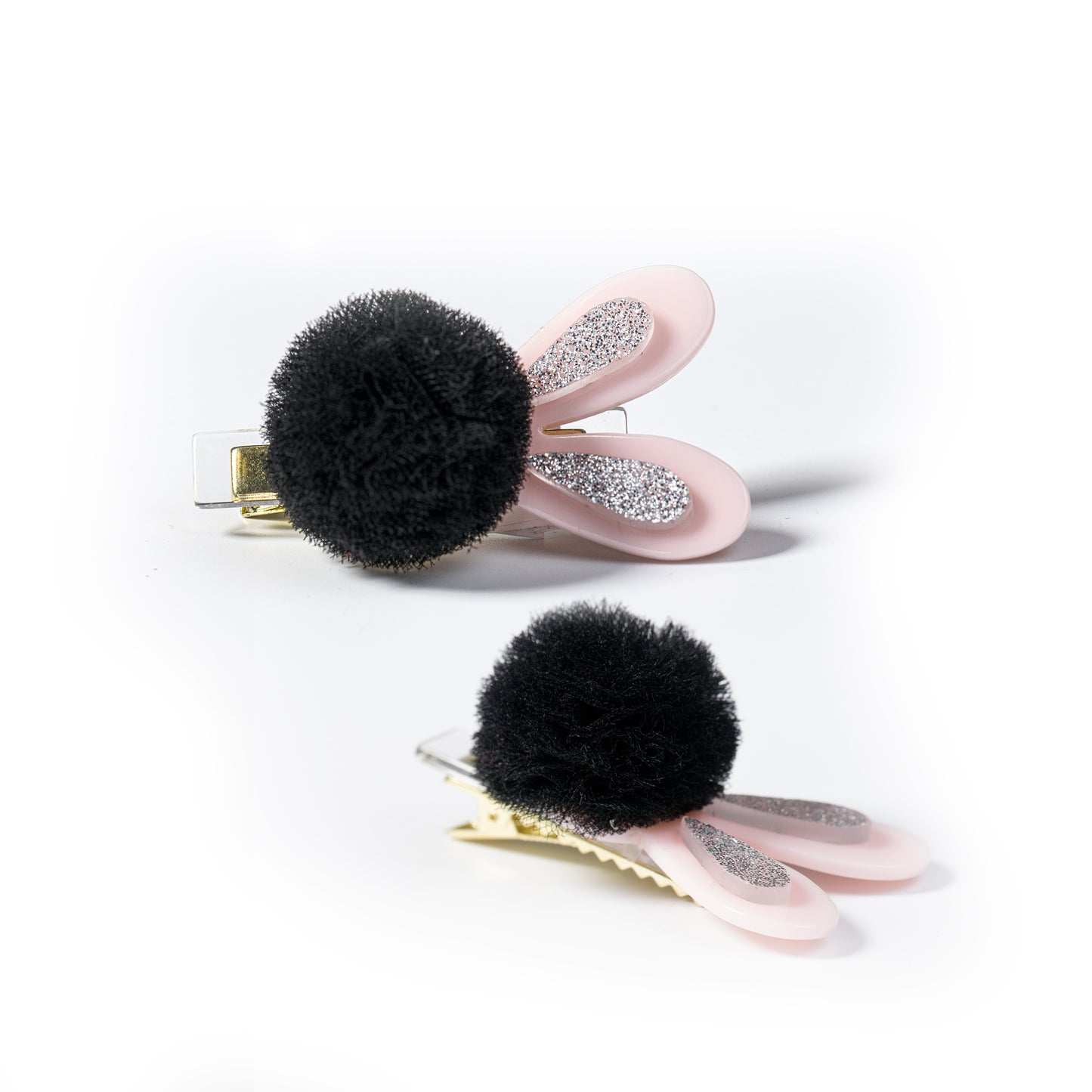 Pompom Black Bunny Ears Hair Clips