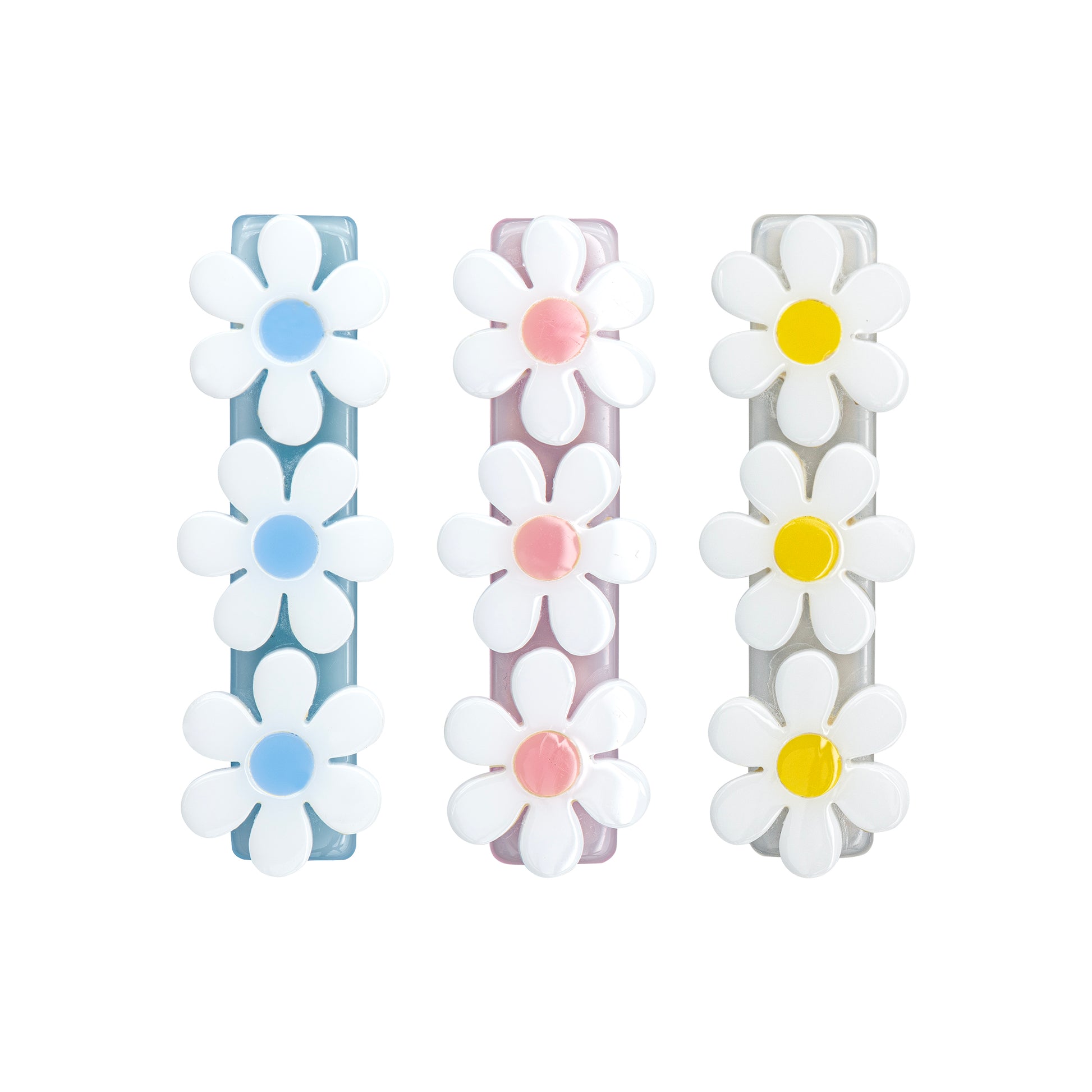 SPR- Daisies White Satin Pastel Color Hair Clips (Set of 3)
