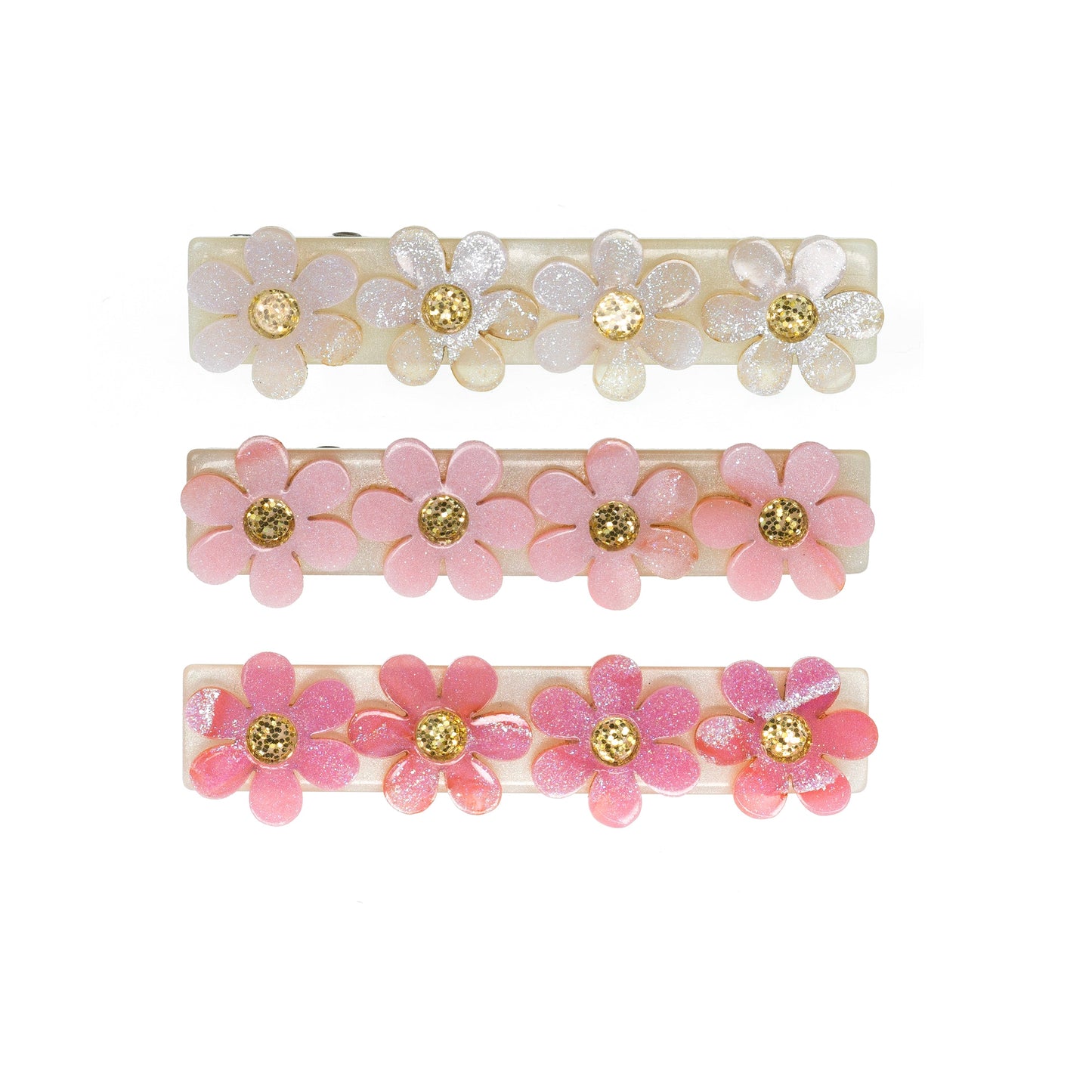 Flowers Pink & White Shimmer Hair Clips