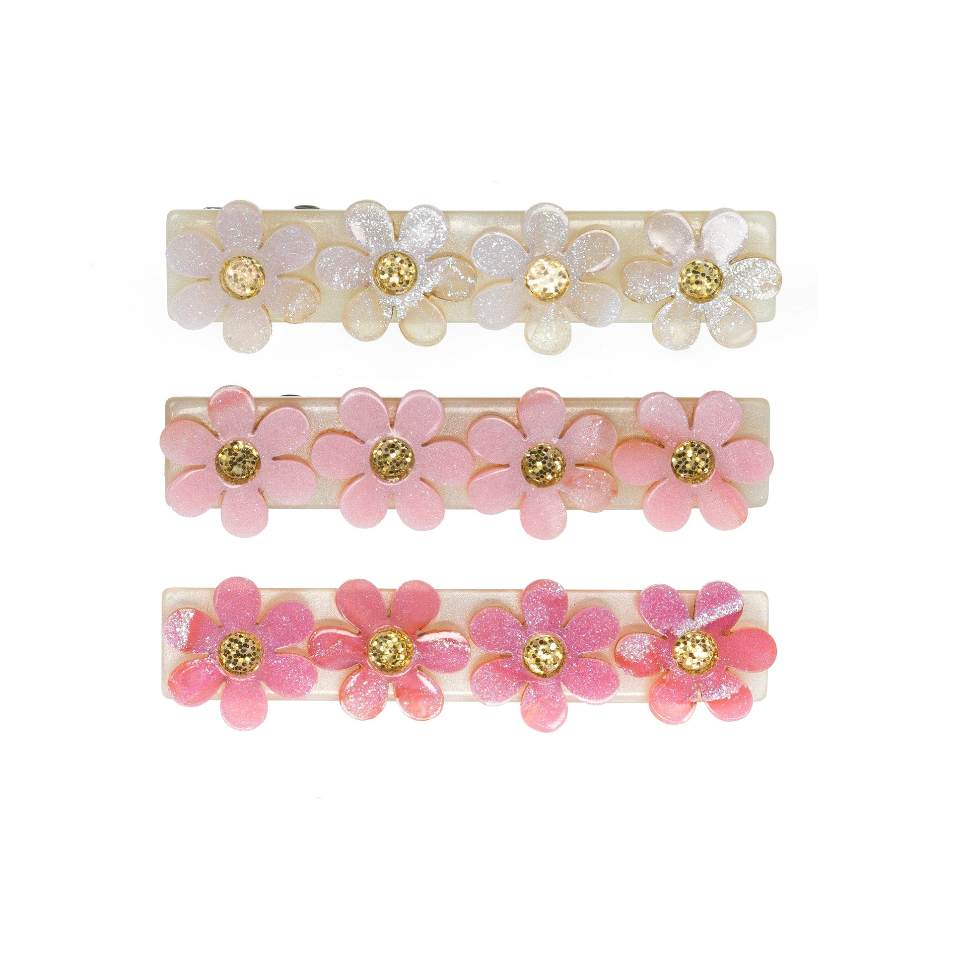 Flowers Pink & White Shimmer Hair Clips
