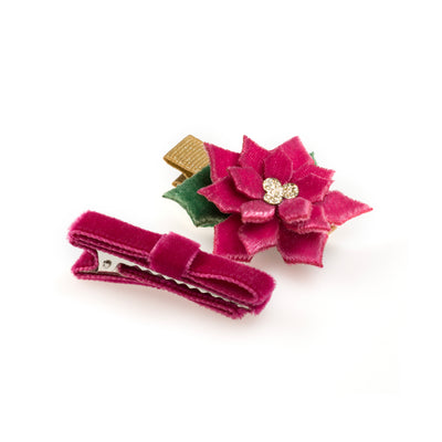 Flower Poinsettia Velvet Hair Clips
