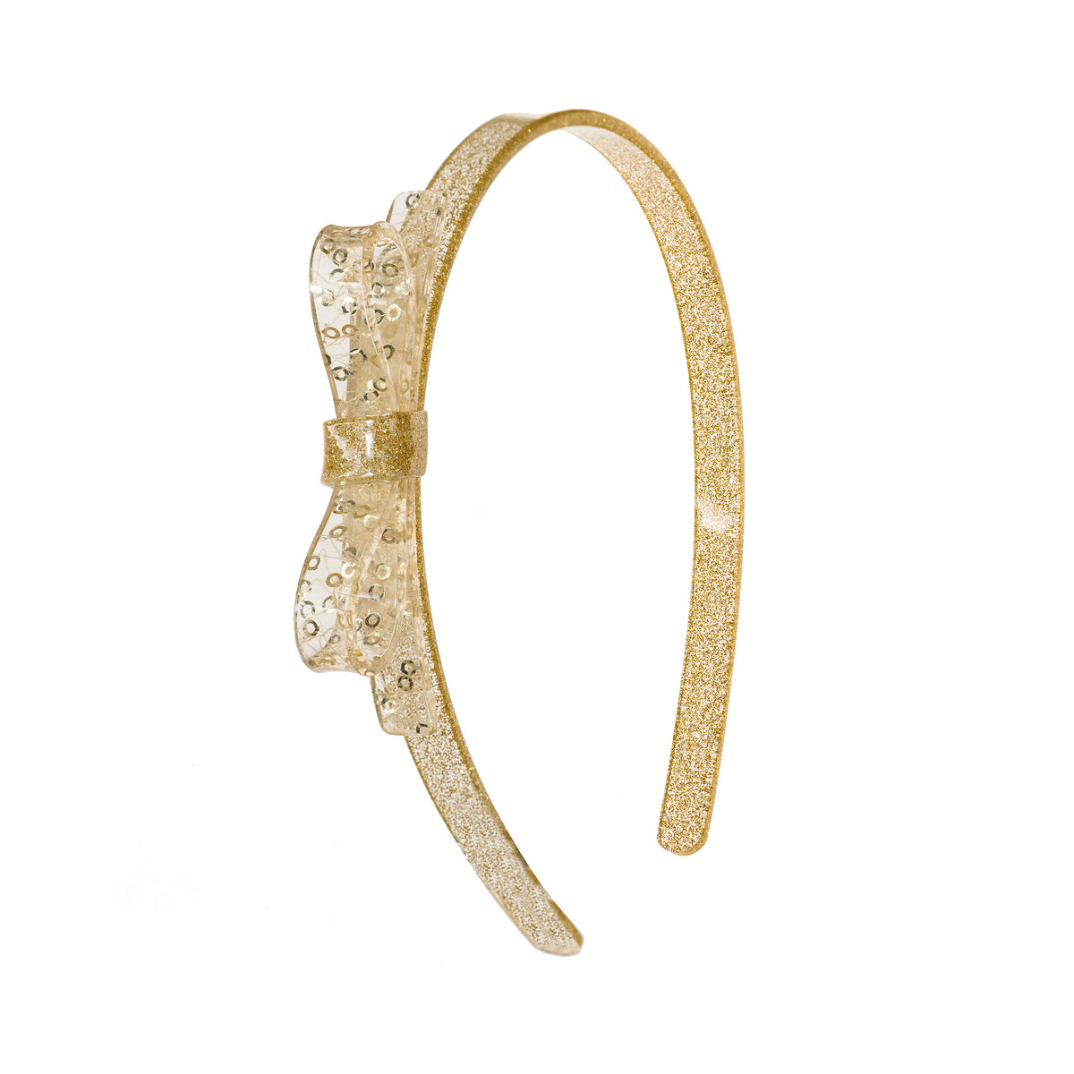 Thin Bow Fabric Glitter Gold Headband