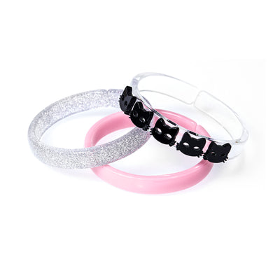 Black Cat Silver Glitter Lt Purple Bangle Set HAL