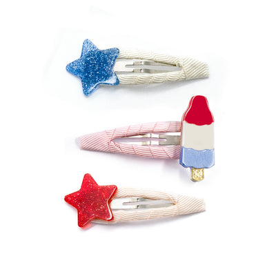 Popsicle & Stars Red Blue Snap Clips -  Lilies & Roses NY