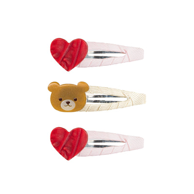 VAL24- Bear with Hearts Pearlized Red Snap Clips