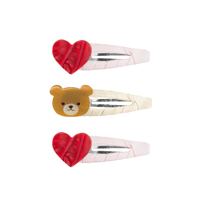 Bear with Hearts Pearlized Red Snap Clips