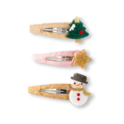 HOL25- Snowman Tree and Star Hair Snap Clips
