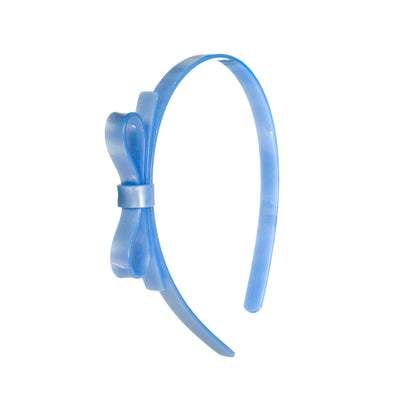 VAL24 - Thin Bow Blue Satin Headband