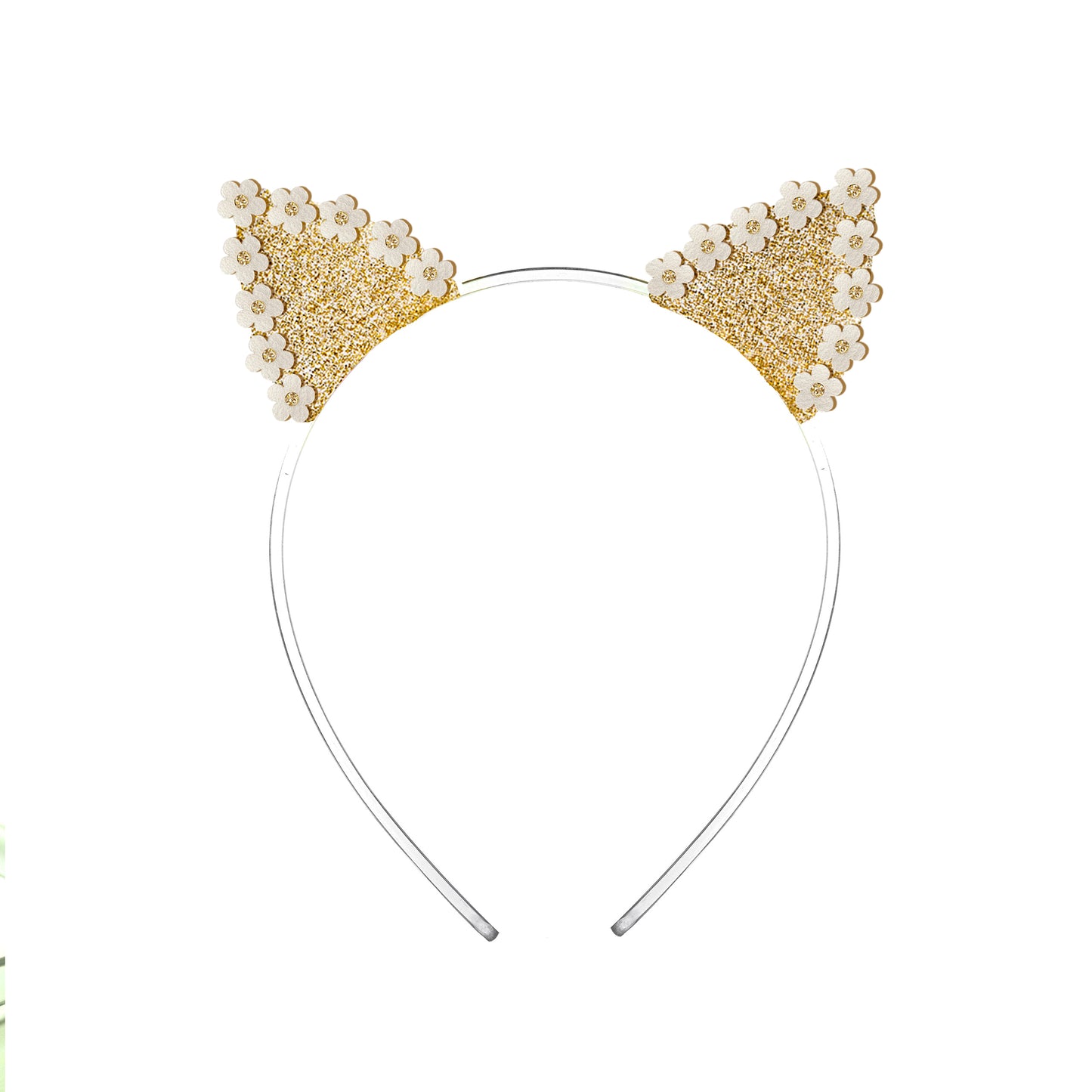 Daisy Cat Ears Glitter Gold Headband -  Lilies & Roses NY