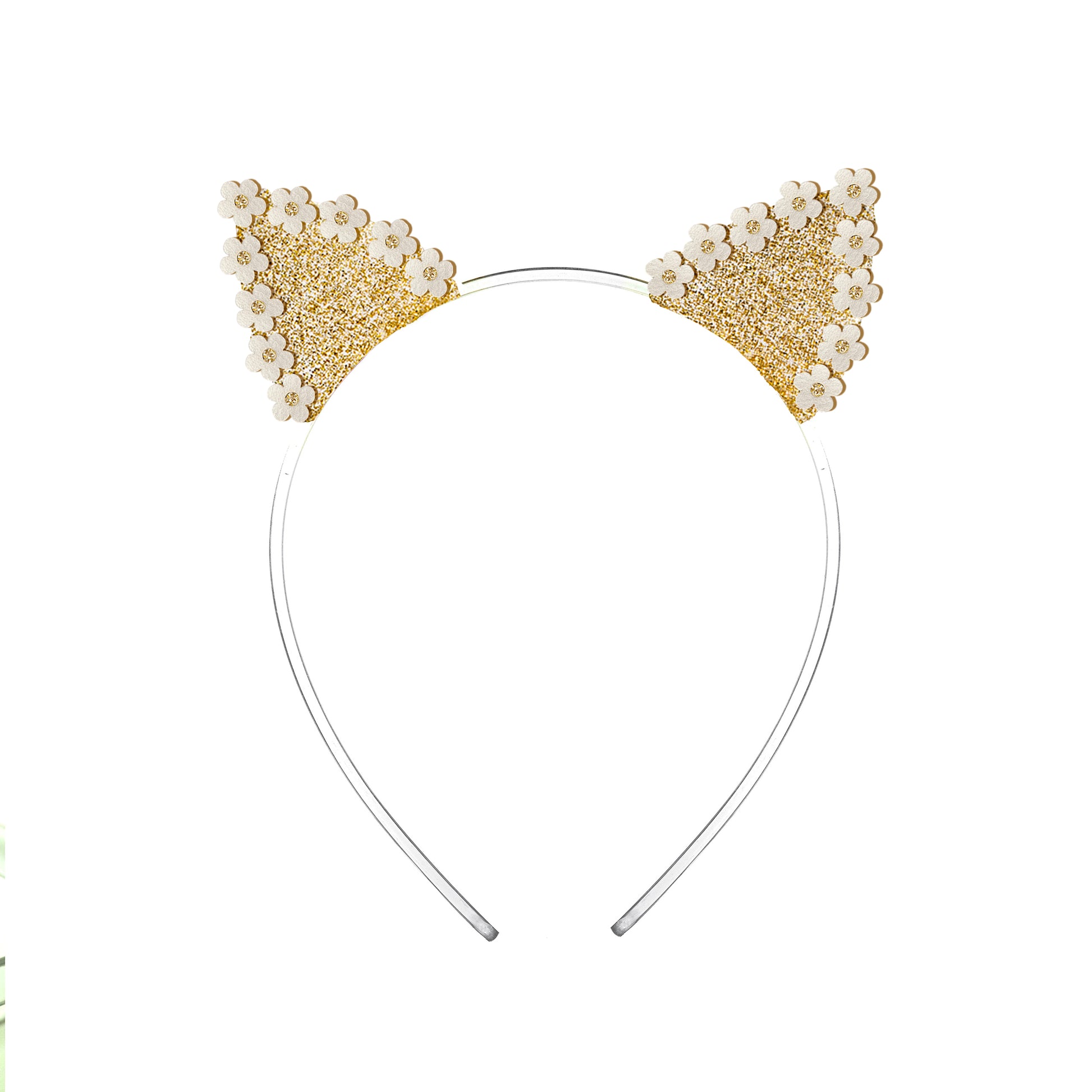 Daisy Cat Ears Glitter Gold Headband -  Lilies & Roses NY