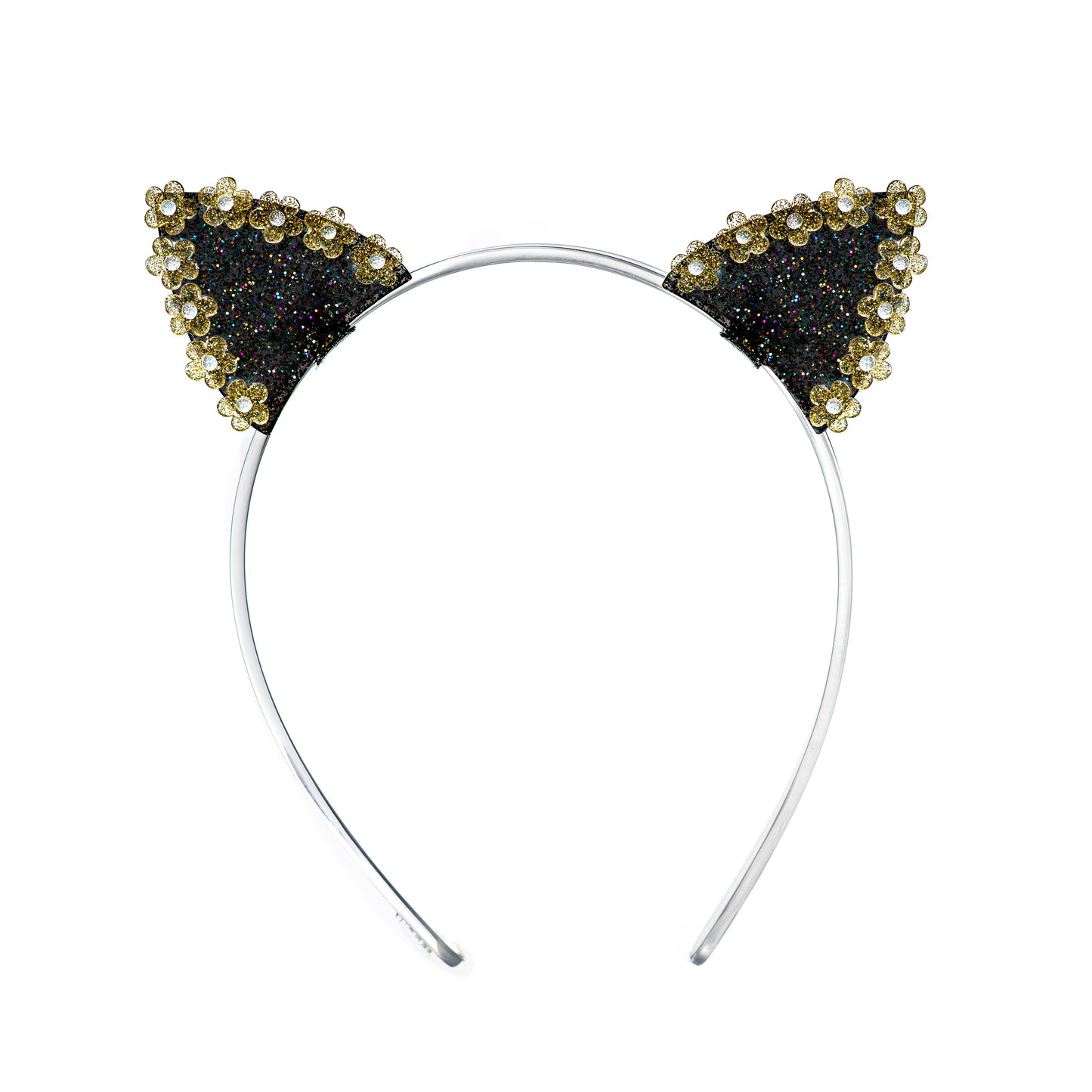 Daisy Cat Ears Glitter Black Gold Headband