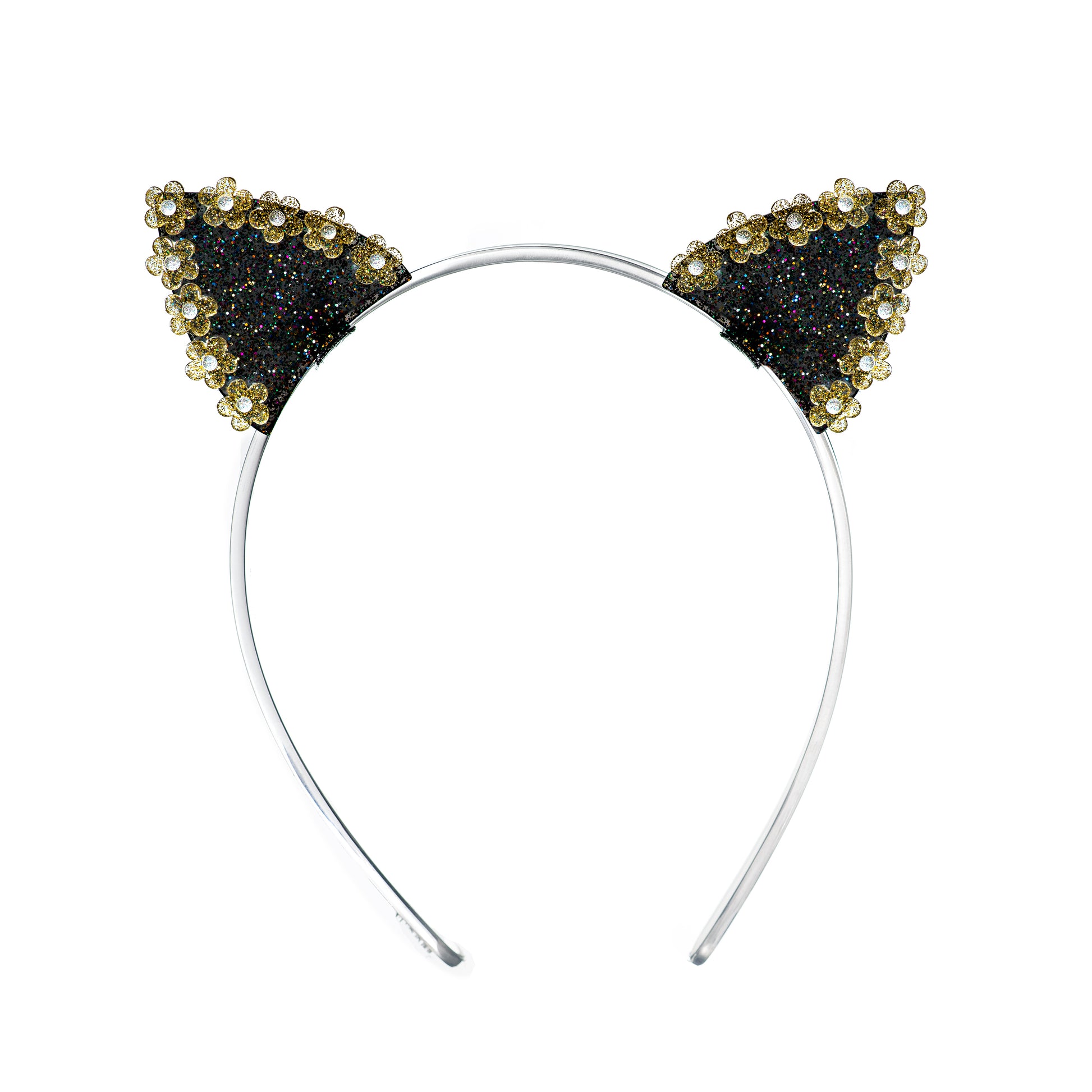 Daisy Cat Ears Glitter Black Gold Headband