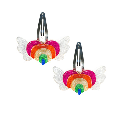 Winged Heart Rainbow Hair Clips