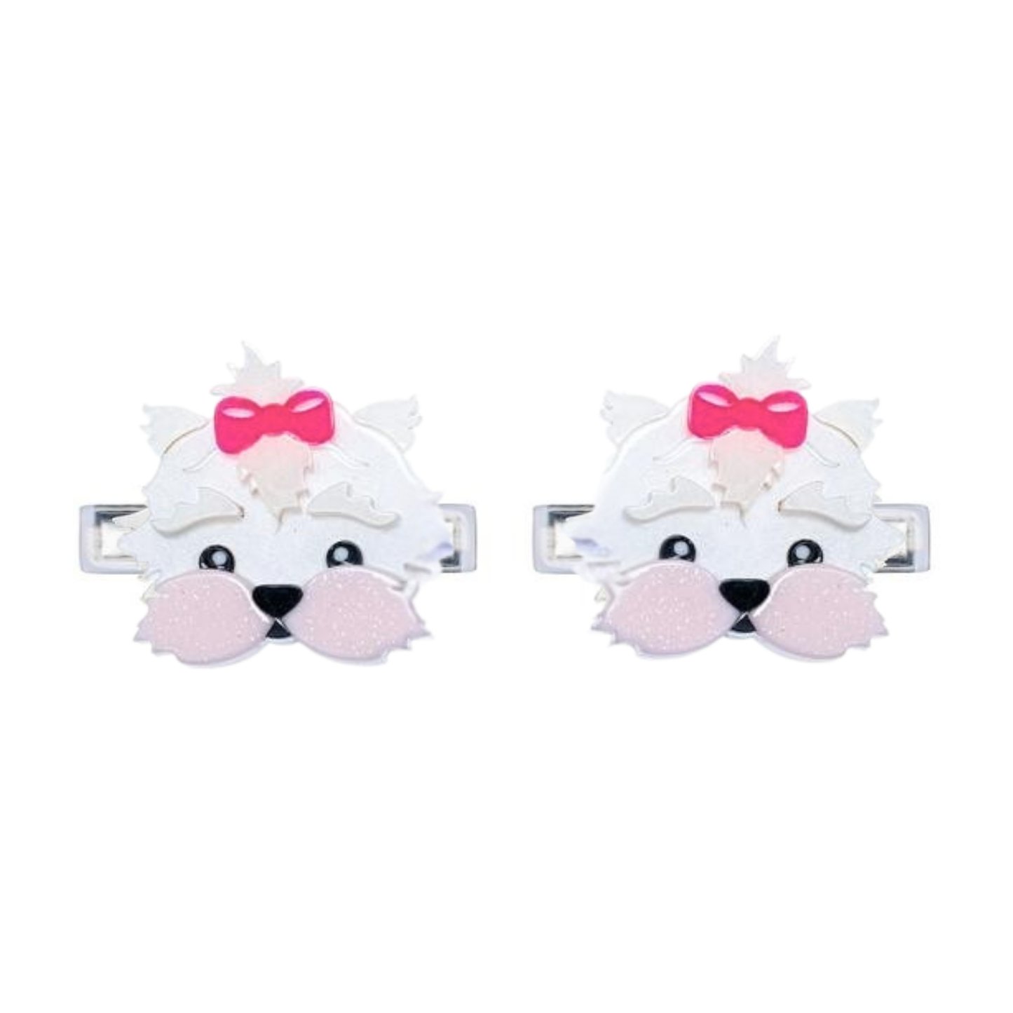 White Dog with Bow Hair Clips