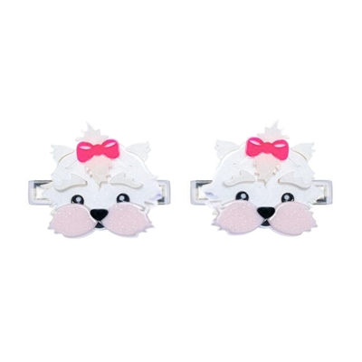 White Dog with Bow Hair Clips