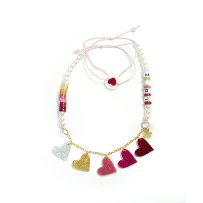 Glitter Pink Hearts Necklace