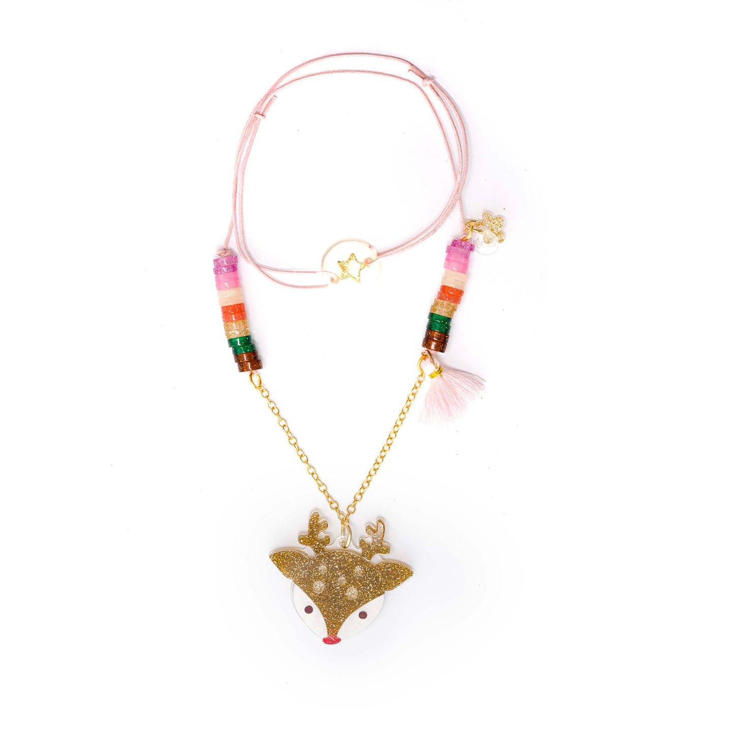 HOL25- Reindeer Glitter Brown Necklace