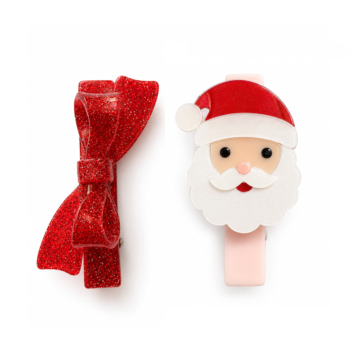 Santa Red Glitter Bow Hair Clips