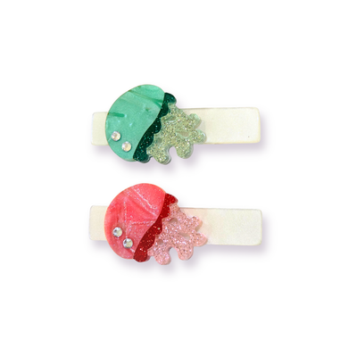 SUM - Jellyfish Mini Green Pink Hair Clips -  Lilies & Roses NY