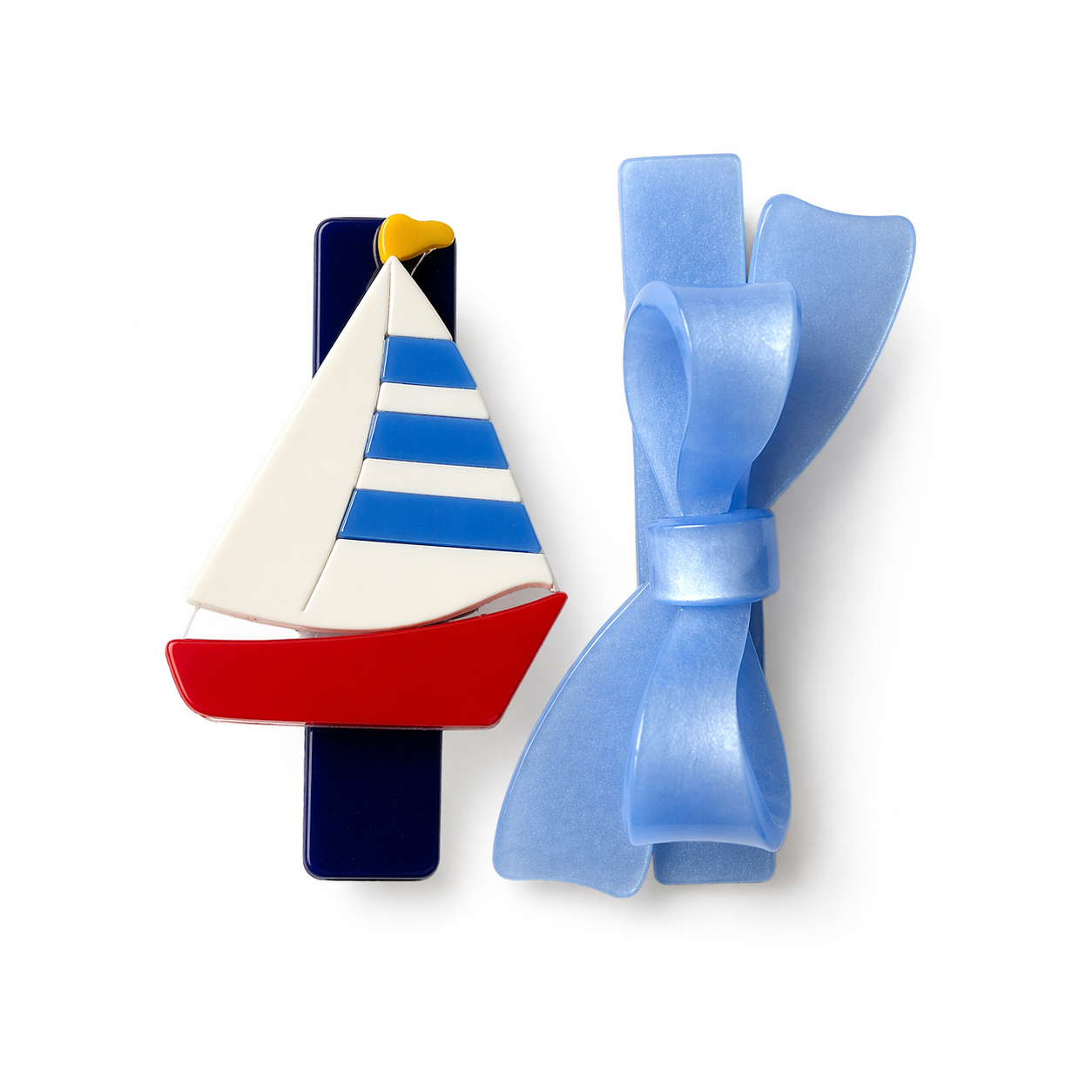 Sailboat & Blue Bow Hair Clips -  Lilies & Roses NY