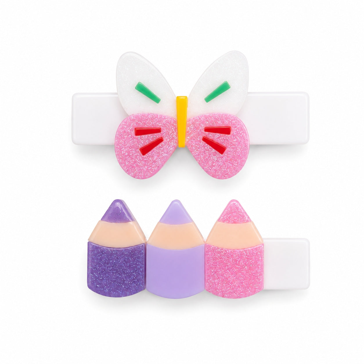 Butterfly & Purple Pencil Hair Clips