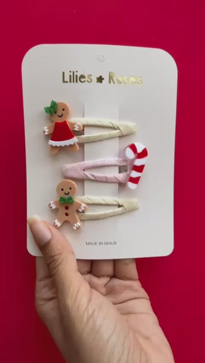 HOL25- Gingerbread Candy Cane Snap Clips