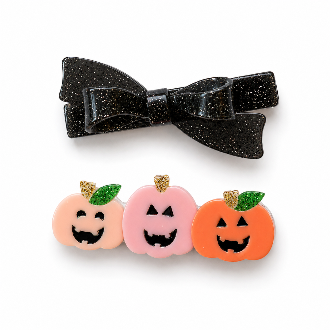 Pumpkin Bow Glitter Black Hair Clips -HAL