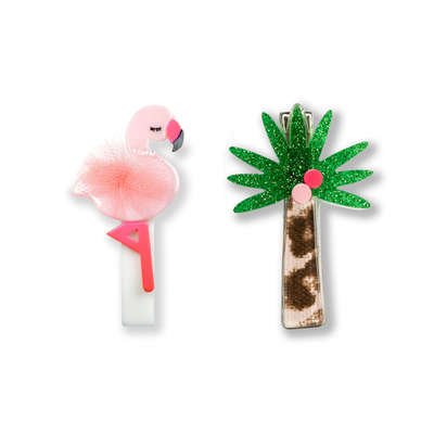 Tropical Flamingo Hair Clips -SUM -  Lilies & Roses NY