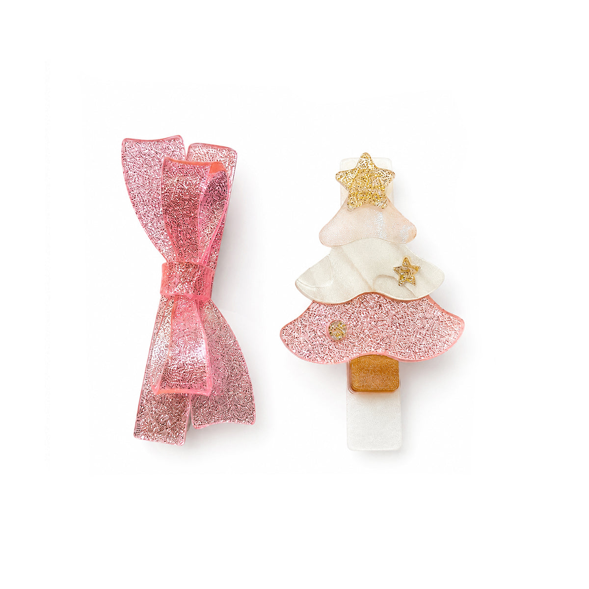 Tree Pink Glitter Bow Hair Clips