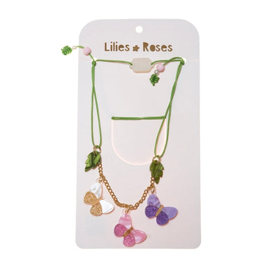 Butterflies Pink Purple Adjustable Necklace -  Lilies & Roses NY
