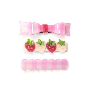 Pink checked bow + Strawberries Alligator clips