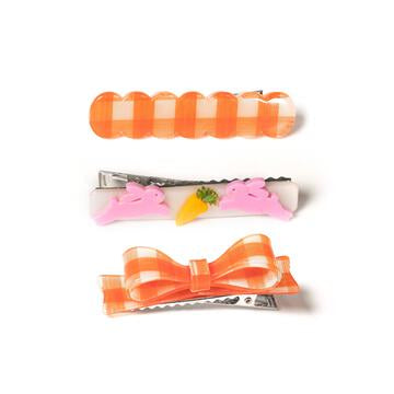 SPR- Orange Checkered Bow + Bunnies Alligator Clips