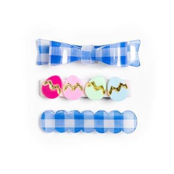 Colorful Easter Eggs With Blue Plaid Bow