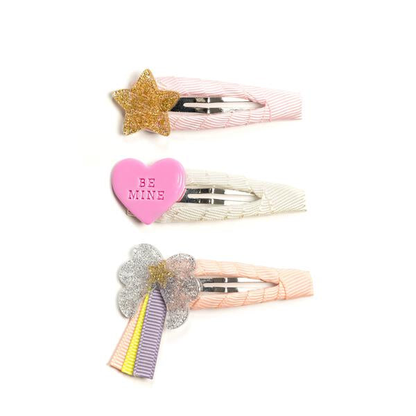 VAL-Wings Silver Glitter Fabric Covered Snap Clips (set/3)