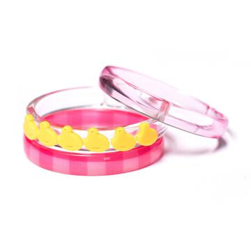 Yellow Chicken+Pink Checked Bangles -  Lilies & Roses NY