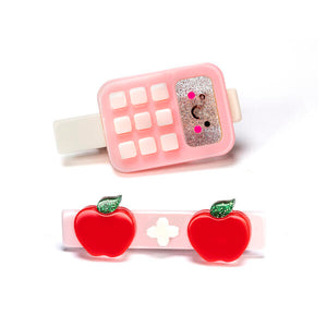 BTS23- Calculator Lt Pink & Apples Alligator Clip