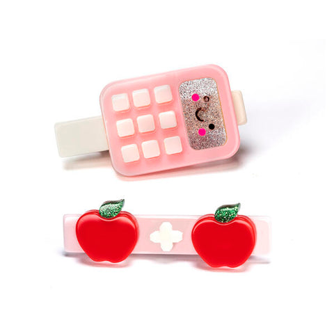BTS23- Calculator Lt Pink & Apples Alligator Clip